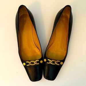 St. John Vintage Black Leather Flats With Gold Detail